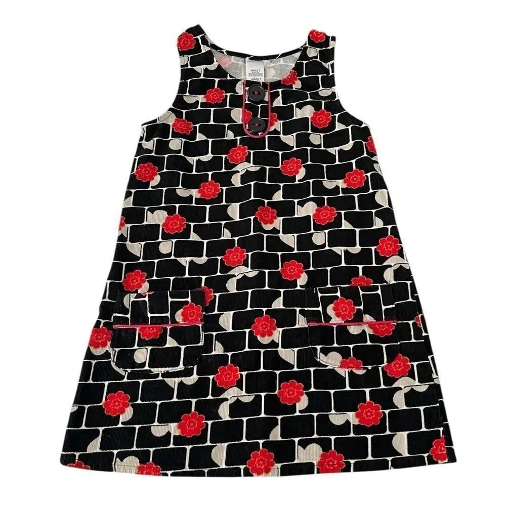 Sleeveless Retro Flower Print Corduroy Jumper Dress